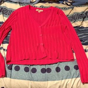 Vibrant Pink Philosophy Ribbed Cardigan